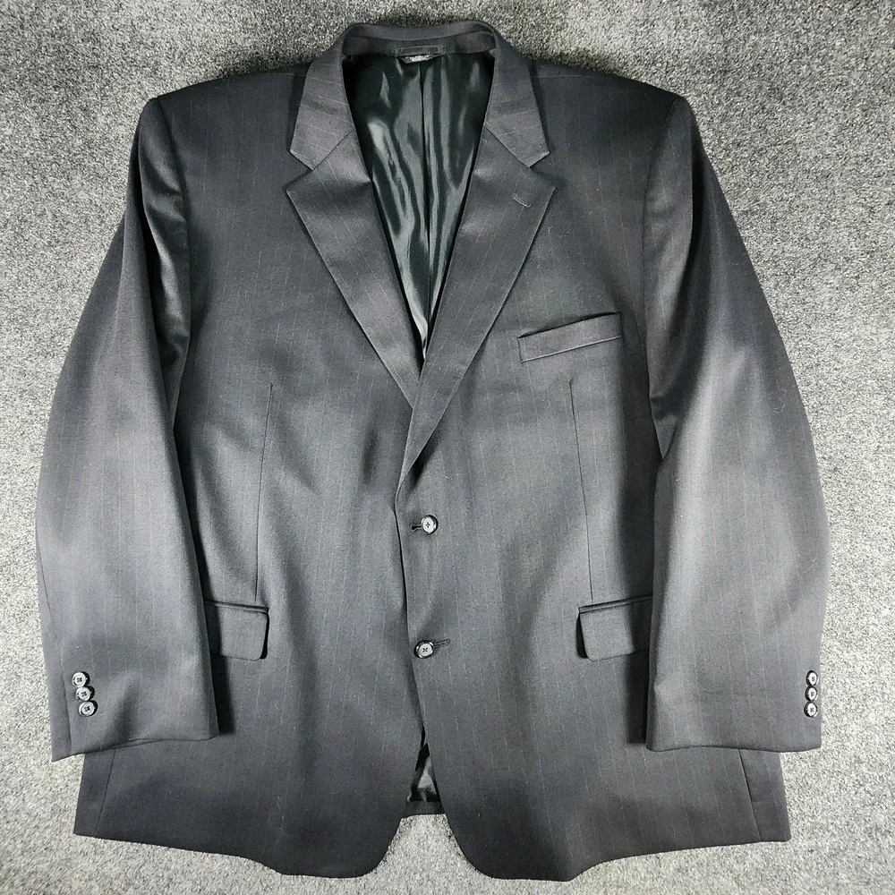 Henry Grethel 2 Piece Suit Mens 54L Pants 53X28 Navy Pin‎ Stripe Wool Blend